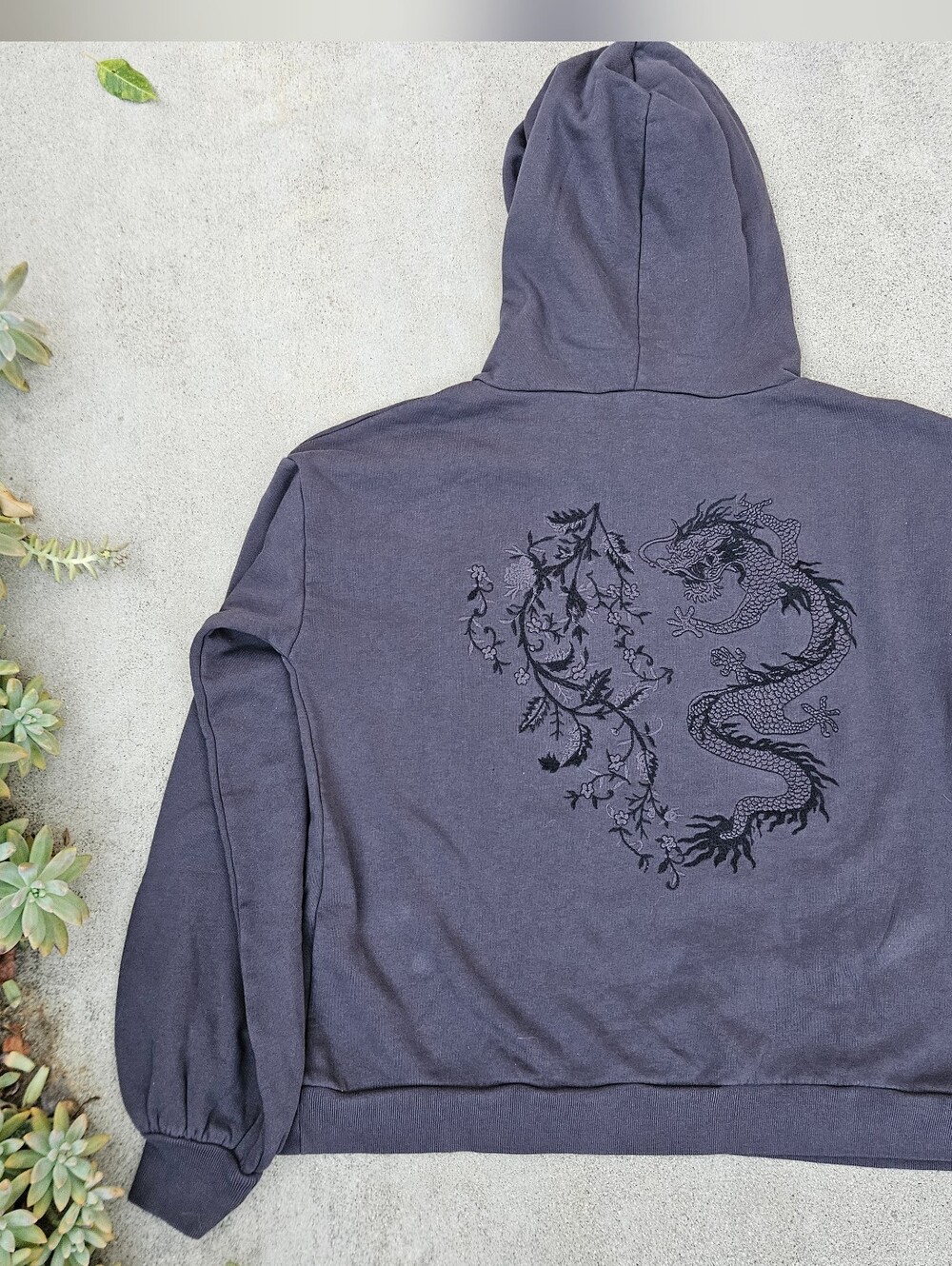 RARE NWT ALLSAINTS Grey Embroidered Dragon & Flowers Graphic Hoodie XS/SM